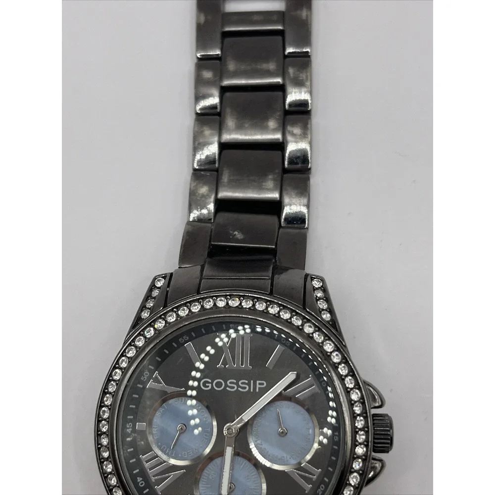 Gossip Women's‎ Quartz Watch GSP862 Brushed Gunmetal Rhinestones- New Battery